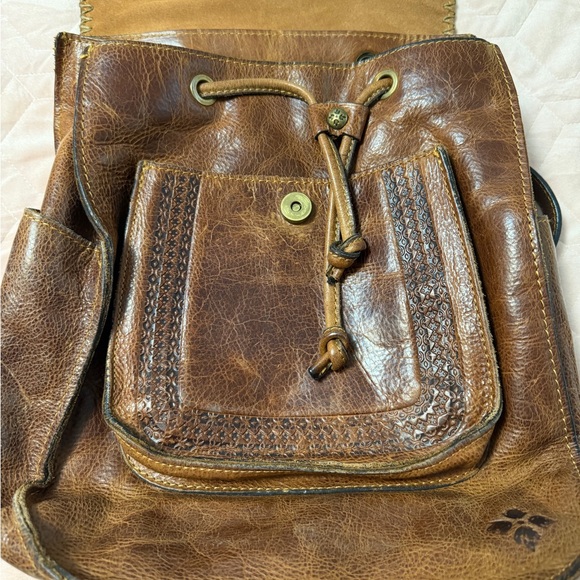 Patricia Nash Brown distressed Leather Tassel Backpack with Floral Embossing - Picture 4 of 6